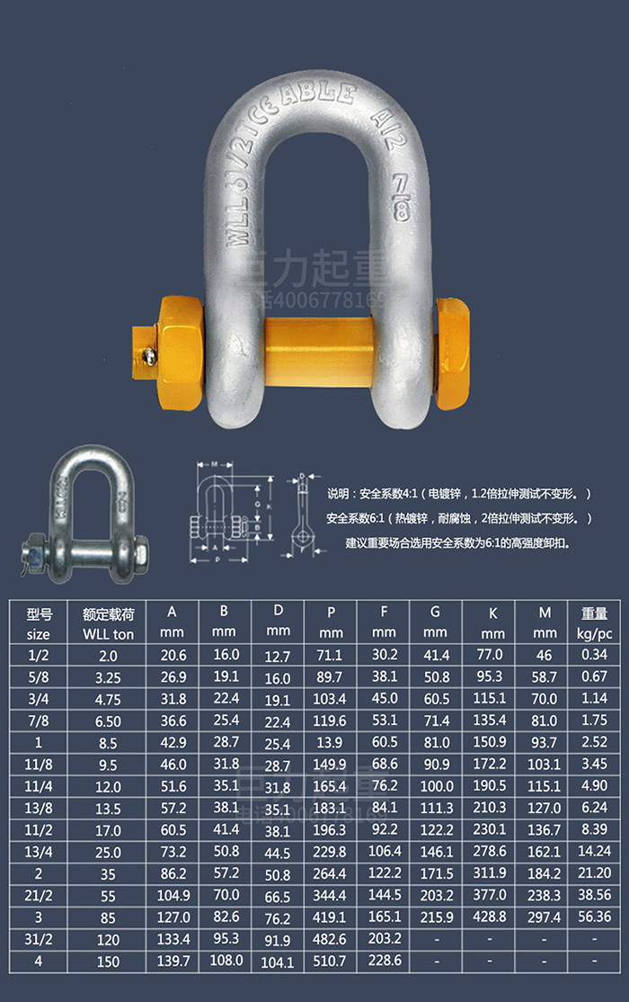 d型带螺母卸扣